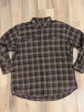 Ariat Rebar Heavy Flannel Work Shirt Mens XXL Brown Plaid Stretch Button Up